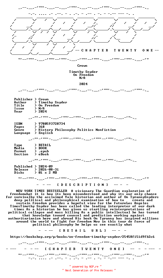 NFO for the release Timothy.Snyder.-.On.Freedom.2024.RETAIL.EPUB.eBook-CTO by CTO