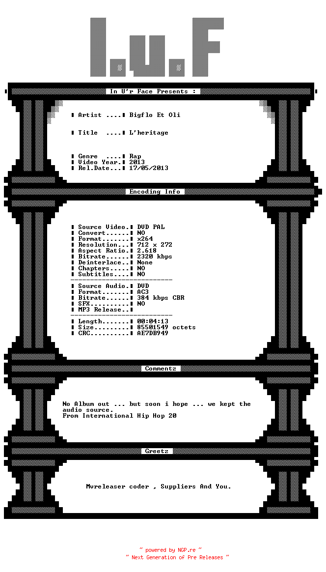 NFO for the release Bigflo_Et_Oli-Lheritage-FR-DVDRiP-x264-2013-iUF by iUF