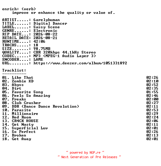 NFO for the release 6arelyhuman-Digital_Dancer-WEB-2026-ENRiCH by ENRiCH