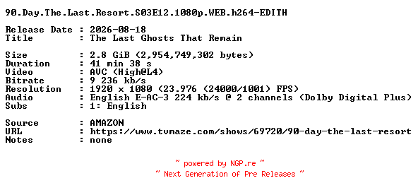 NFO for the release 90.Day.The.Last.Resort.S03E12.1080p.WEB.h264-EDITH by EDITH