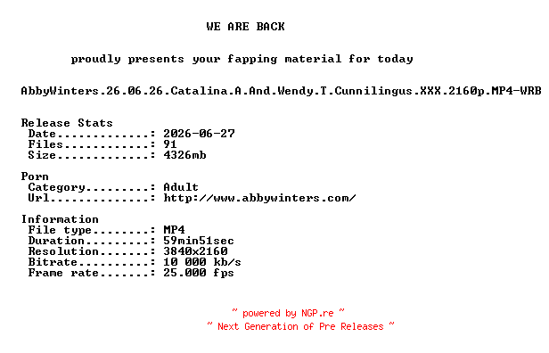 NFO for the release AbbyWinters.26.06.26.Catalina.A.And.Wendy.T.Cunnilingus.XXX.2160p.MP4-WRB by WRB