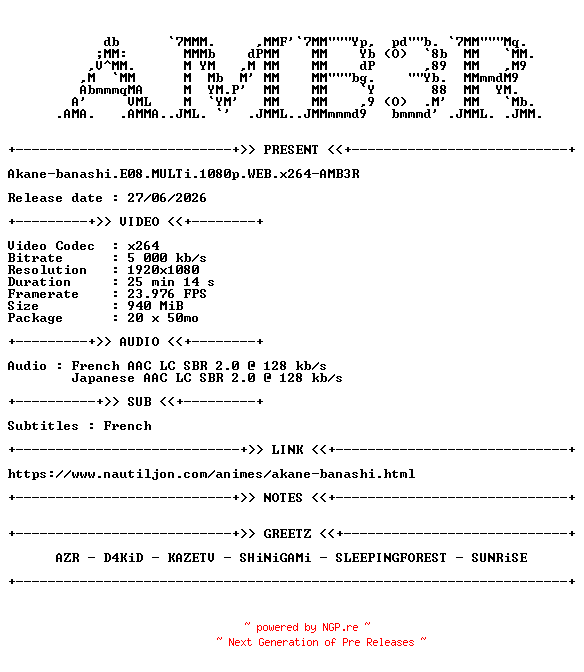 NFO for the release Akane-banashi.E08.MULTi.1080p.WEB.x264-AMB3R by AMB3R