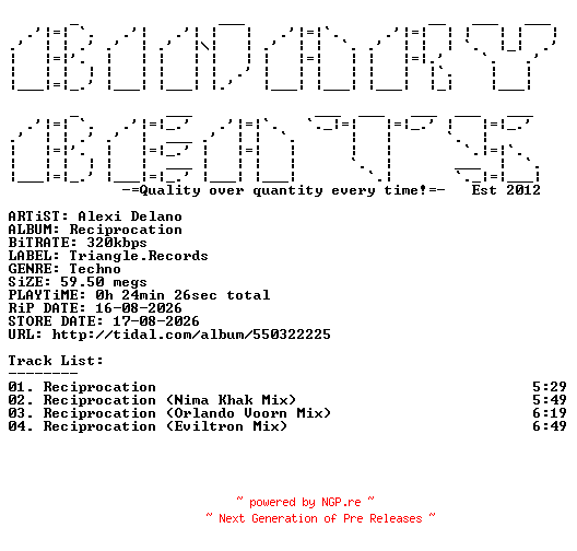 NFO for the release Alexi_Delano-Reciprocation-(TRIREC030)-WEB-2026-BB by BB