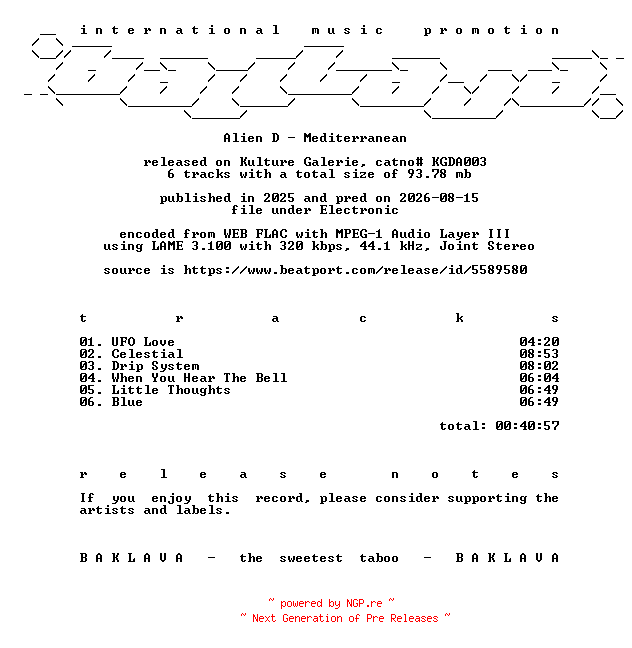NFO for the release Alien_D-Mediterranean-(KGDA003)-WEB-2025-BAKLAVA by BAKLAVA