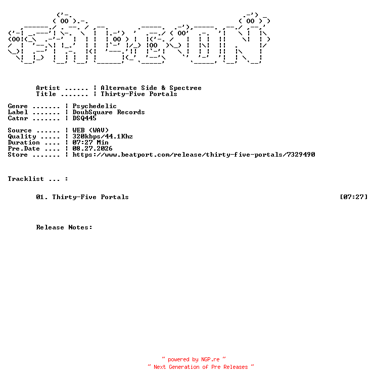 NFO for the release Alternate_Side_And_Spectree-Thirty-Five_Portals-(DSQ445)-SINGLE-WEB-2026-FALCON by FALCON