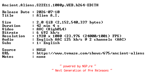 NFO for the release Ancient.Aliens.S22E11.1080p.WEB.h264-EDITH by EDITH