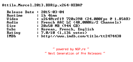 NFO for the release Attila.Marcel.2013.BDRip.x264-KEBAP by KEBAP