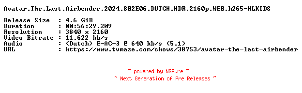NFO for the release Avatar.The.Last.Airbender.2024.S02E06.DUTCH.HDR.2160p.WEB.h265-NLKIDS by NLKIDS