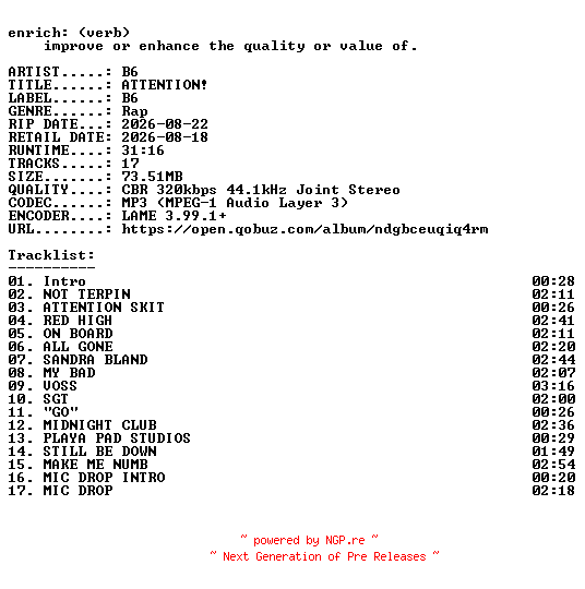 NFO for the release B6-ATTENTION-WEB-2026-ENRiCH by ENRiCH
