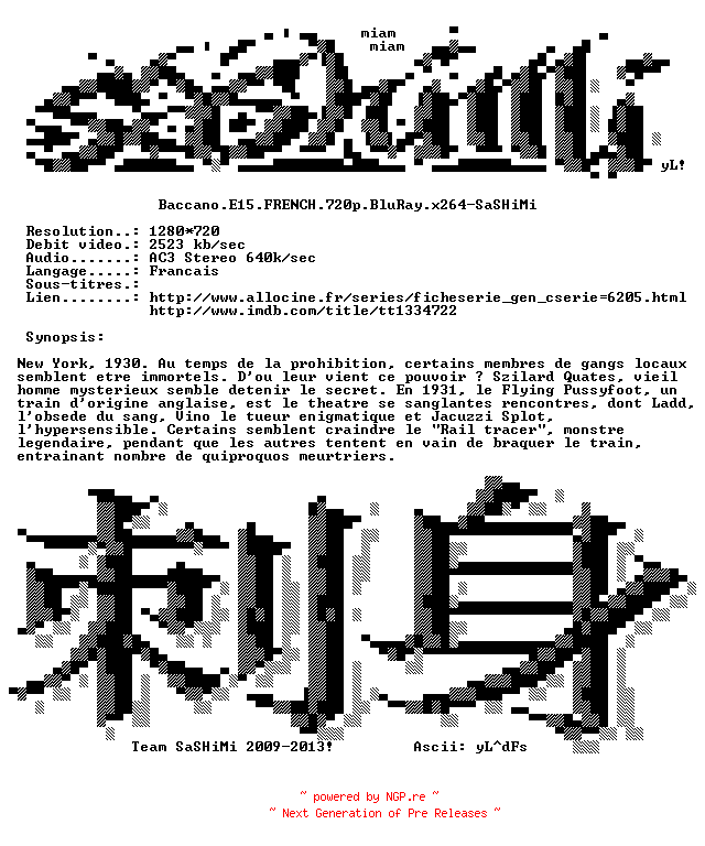 NFO for the release Baccano.E15.FRENCH.720p.BluRay.x264-SASHiMi by SASHiMi