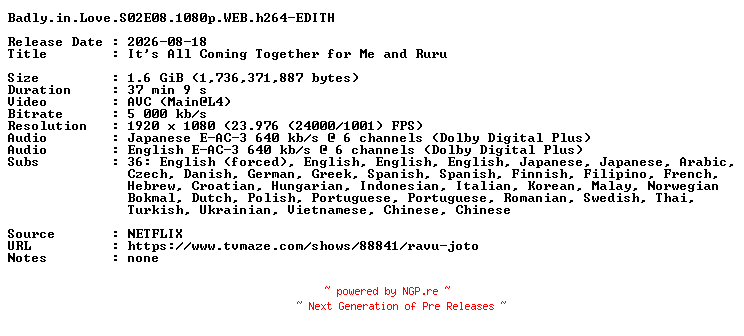 NFO for the release Badly.in.Love.S02E08.1080p.WEB.h264-EDITH by EDITH