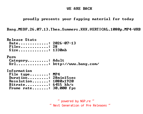 NFO for the release Bang.MSDF.26.07.13.Thea.Summers.XXX.VERTICAL.1080p.MP4-WRB by WRB