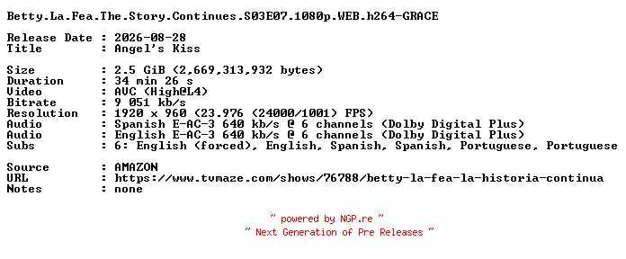 NFO for the release Betty.La.Fea.The.Story.Continues.S03E07.1080p.WEB.h264-GRACE by GRACE