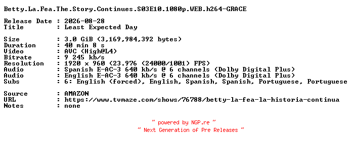 NFO for the release Betty.La.Fea.The.Story.Continues.S03E10.1080p.WEB.h264-GRACE by GRACE