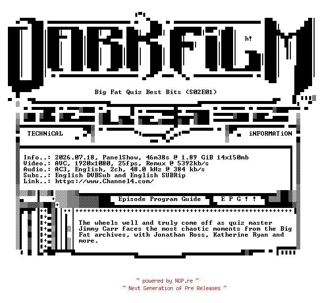 NFO for the release Big.Fat.Quiz.Best.Bits.S02E01.Ultimate.Chaos.1080p.HDTV.H264-DARKFLiX by DARKFLiX