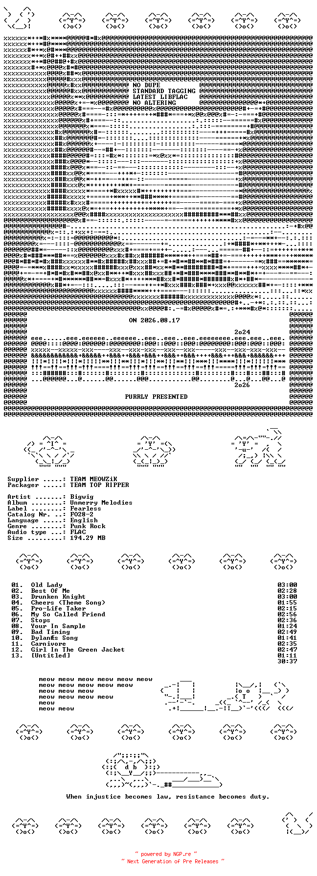 NFO for the release Bigwig--UnMerry_Melodies-CD-FLAC-1997-MEOWZiK by MEOWZiK