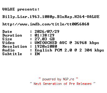 NFO for the release Billy.Liar.1963.1080p.BluRay.H264-VALUE by VALUE