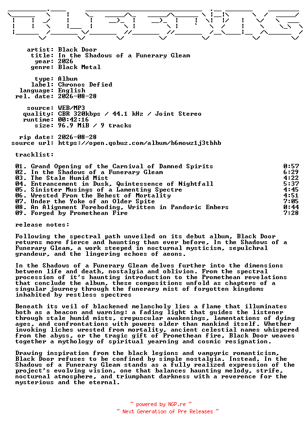 NFO for the release Black_Door-In_the_Shadows_of_a_Funerary_Gleam-WEB-2026-BLEEDiNG by BLEEDiNG