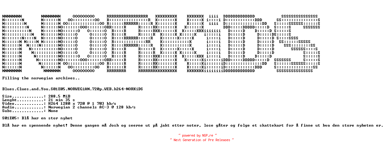 NFO for the release Blues.Clues.and.You.S01E05.NORWEGiAN.720p.WEB.h264-NORKiDS by NORKiDS
