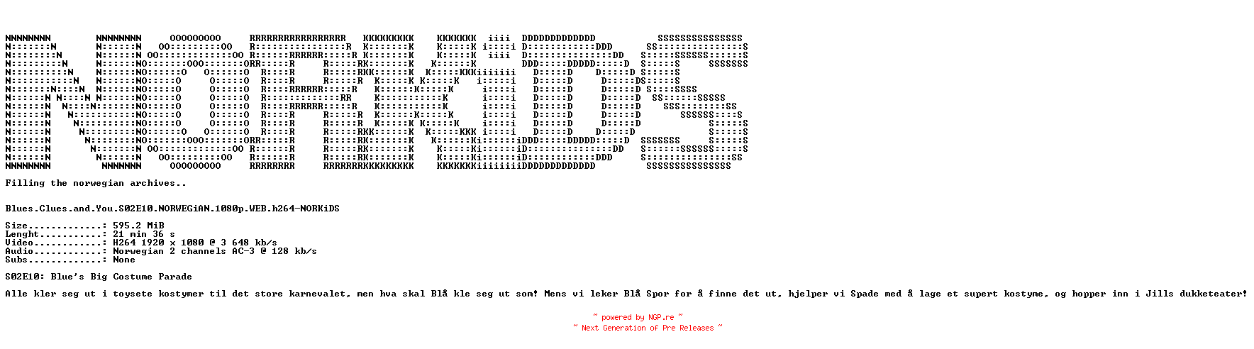 NFO for the release Blues.Clues.and.You.S02E10.NORWEGiAN.1080p.WEB.h264-NORKiDS by NORKiDS