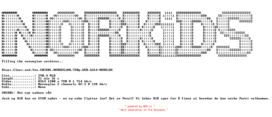 NFO for the release Blues.Clues.and.You.S03E01.NORWEGiAN.720p.WEB.h264-NORKiDS by NORKiDS