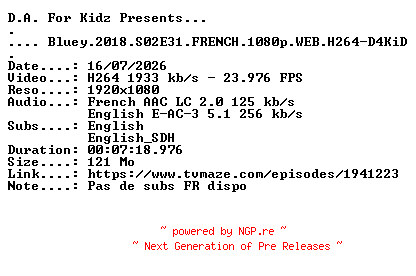 NFO for the release Bluey.2018.S02E31.FRENCH.1080p.WEB.H264-D4KiD by D4KiD