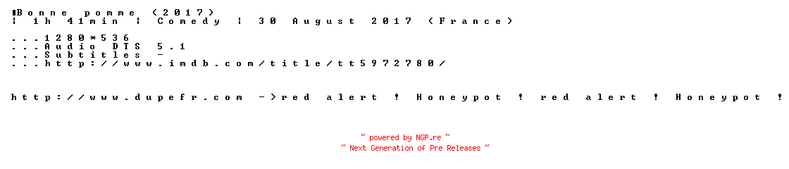 NFO for the release Bonne.Pomme.2017.FRENCH.720p.BluRay.x264-BONNEPOMME by BONNEPOMME