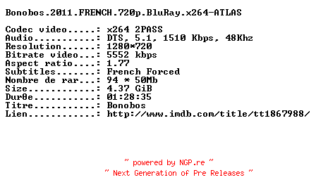 NFO for the release Bonobos.2011.FRENCH.720p.BluRay.x264-ATLAS by ATLAS