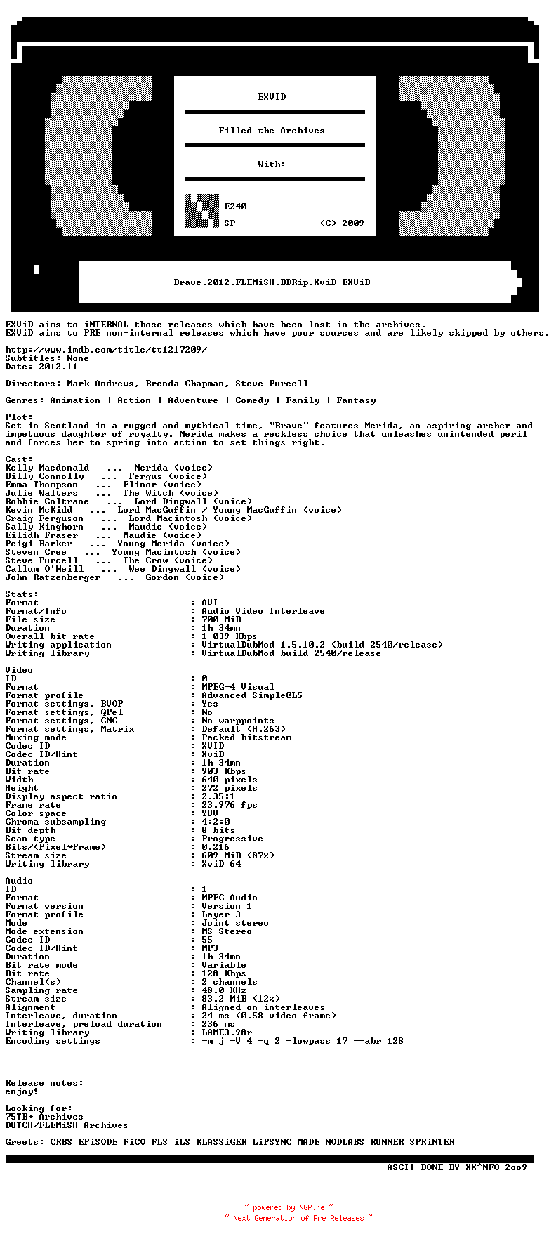 NFO for the release Brave.2012.FLEMiSH.BDRip.XviD-EXViD by EXViD