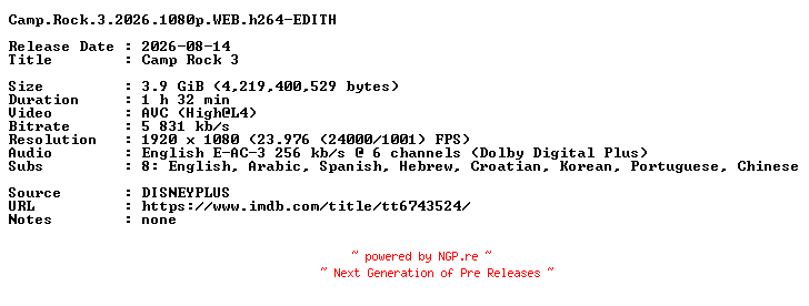 NFO for the release Camp.Rock.3.2026.1080p.WEB.h264-EDITH by EDITH