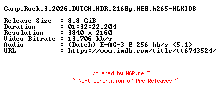 NFO for the release Camp.Rock.3.2026.DUTCH.HDR.2160p.WEB.h265-NLKIDS by NLKIDS