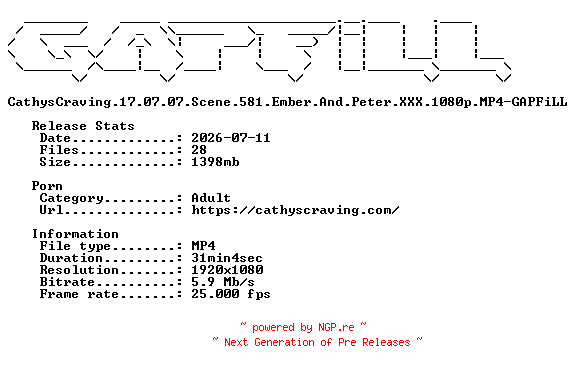 NFO for the release CathysCraving.17.07.07.Scene.581.Ember.And.Peter.XXX.1080p.MP4-GAPFiLL by GAPFiLL
