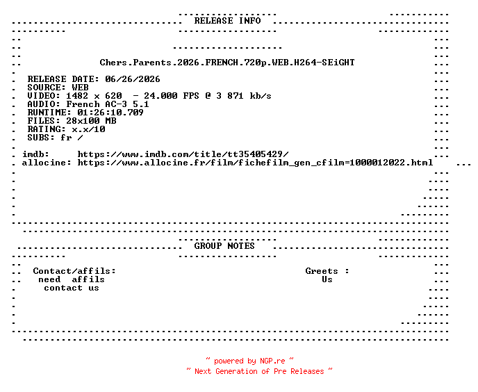NFO for the release Chers.Parents.2026.FRENCH.720p.WEB.H264-SEiGHT by SEiGHT
