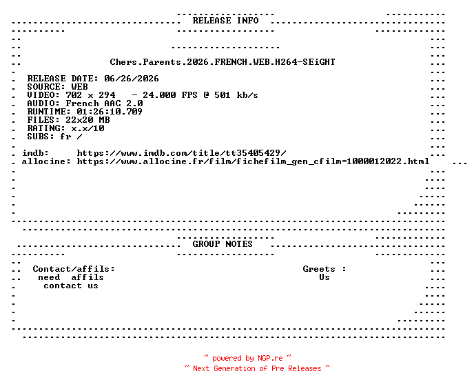 NFO for the release Chers.Parents.2026.FRENCH.WEB.H264-SEiGHT by SEiGHT