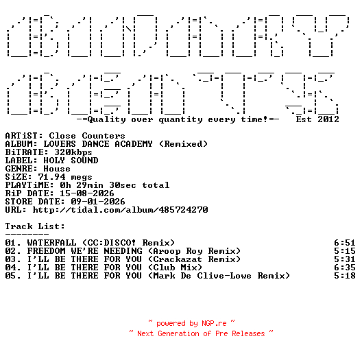 NFO for the release Close_Counters-LOVERS_DANCE_ACADEMY_(Remixed)-(CC026R3)-WEB-2026-BB by BB