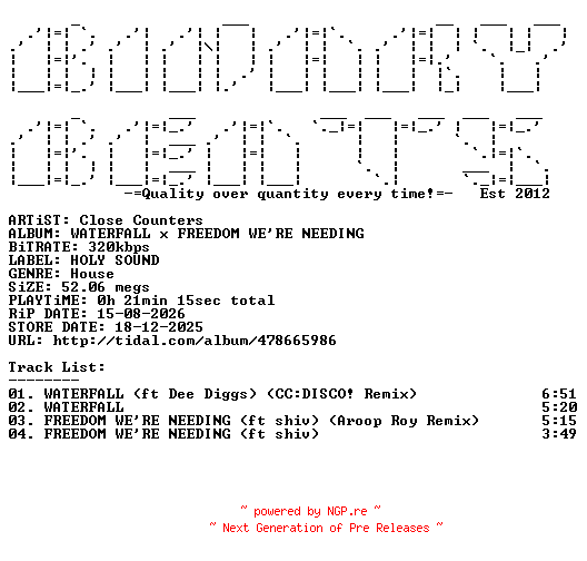 NFO for the release Close_Counters-WATERFALL_x_FREEDOM_WERE_NEEDING-(CC026R2)-WEB-2025-BB by BB