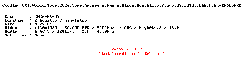 NFO for the release Cycling.UCI.World.Tour.2026.Tour.Auvergne.Rhone.Alpes.Men.Elite.Stage.03.1080p.WEB.h264-EPOWORKS by EPOWORKS