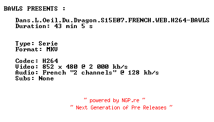 NFO for the release Dans.L.Oeil.Du.Dragon.S15E07.FRENCH.WEB.H264-BAWLS by BAWLS