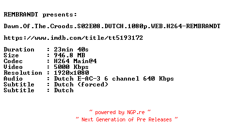 NFO for the release Dawn.Of.The.Croods.S02E08.DUTCH.1080p.WEB.H264-REMBRANDT by REMBRANDT