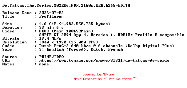 NFO for the release De.Tattas.The.Series.S02E06.HDR.2160p.WEB.h265-EDITH by EDITH