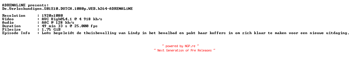 NFO for the release De.Verloskundigen.S01E10.DUTCH.1080p.WEB.h264-ADRENALiNE by ADRENALiNE