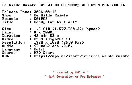NFO for the release De.Wilde.Ruimte.S01E03.DUTCH.1080p.WEB.h264-MULTiKABEL by MULTiKABEL