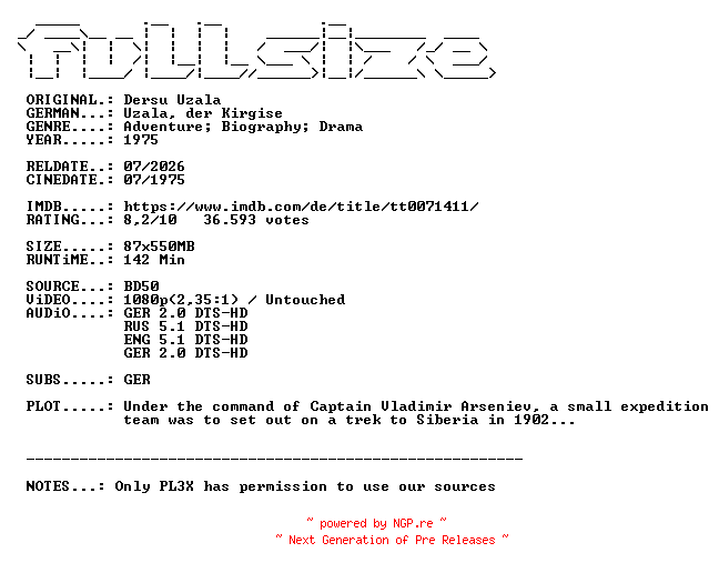 NFO for the release Dersu.Uzala.1975.MULTi.COMPLETE.BLURAY.iNTERNAL-FULLSiZE by FULLSiZE