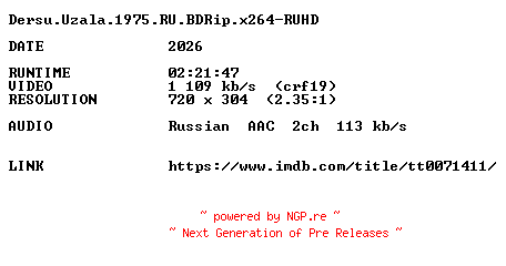 NFO for the release Dersu.Uzala.1975.RU.BDRip.x264-RUHD by RUHD