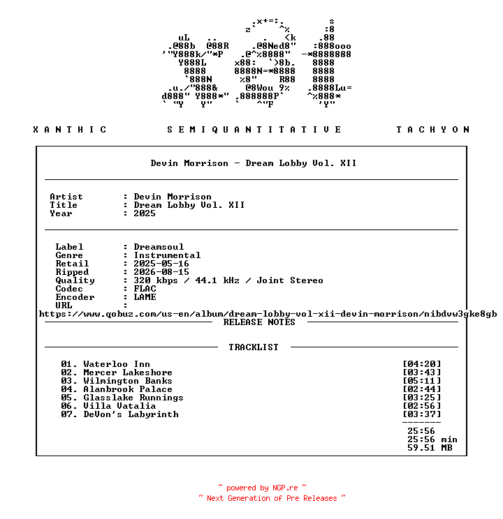NFO for the release Devin_Morrison-Dream_Lobby_Vol._XII-WEB-2025-xST by xST