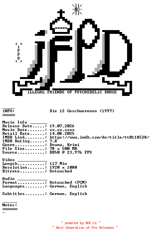 NFO for the release Die.12.Geschworenen.1997.DUAL.COMPLETE.BLURAY-iFPD by iFPD
