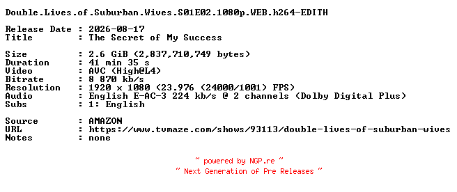 NFO for the release Double.Lives.of.Suburban.Wives.S01E02.1080p.WEB.h264-EDITH by EDITH