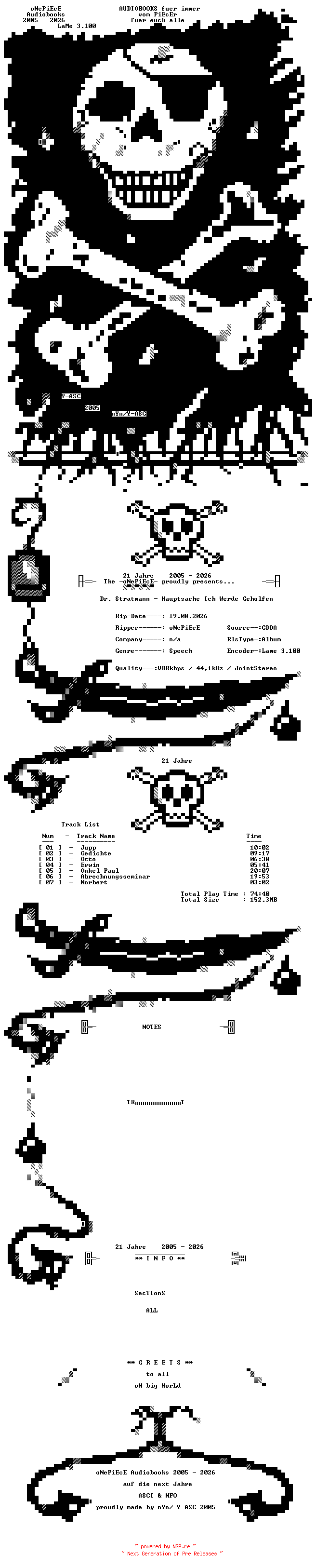 NFO for the release Dr._Stratmann-Hauptsache_Ich_Werde_Geholfen-Audiobook-DE-1997-oNePiEcE_INT by oNePiEcE_INT