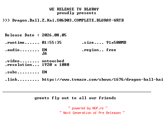 NFO for the release Dragon.Ball.Z.Kai.S06D03.COMPLETE.BLURAY-WRTB by WRTB