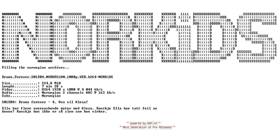 NFO for the release Drama.Forever.S01E04.NORWEGiAN.1080p.WEB.h264-NORKiDS by NORKiDS